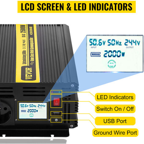 Convertisseur 4000W pur sinus ecran LCD（DC 12V à 220V AC