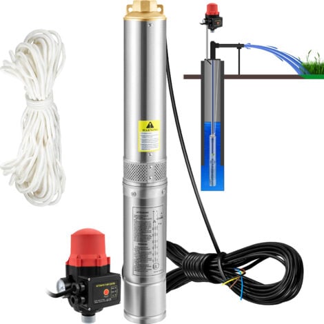 VEVOR Pompe Immergee pour Puits 50 L/min 89 m Pompe a Eau pour Puits Profond en Acier Inox, Pompe a Eau Electrique 550 W, Pompe de Puits Submersible Automatique Usage Domestique Agricole Industriel