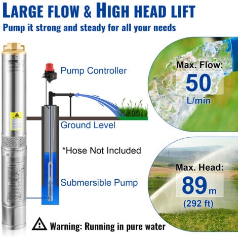 VEVOR Pompe Immergee pour Puits 50 L/min 89 m Pompe a Eau pour Puits Profond en Acier Inox, Pompe a Eau Electrique 550 W, Pompe de Puits Submersible Automatique Usage Domestique Agricole Industriel