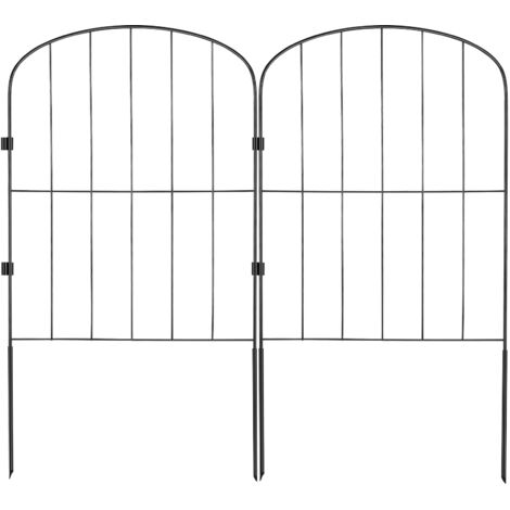 Mophorn Clôture de jardin , barrière pour animaux 24 po x 11 pi, clôture en métal pour chien avec espacement des pointes de 2 po, clôture décorative pour cour et terrasse, paquet de 10