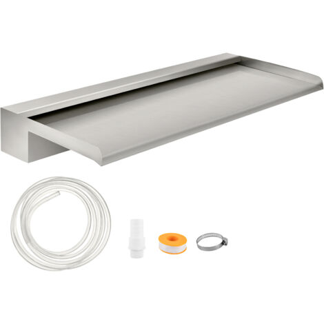 Mophorn Lame de cascade en acier inoxydable 60 cm, deversoir de cascade rectangulaire, fontaine de piscine en cascade, lame deeau avec tuyau, collier de serrage, connecteur et ruban PTFE pour etang a