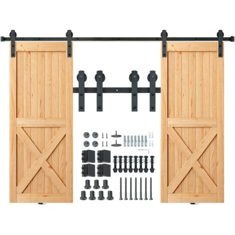 Mophorn – Kit quincaillerie porte de grange coulissante 8 pieds – Acier au carbone – Charge max 330 lb – Pour panneaux 3,7 à 4,3 pieds de large
