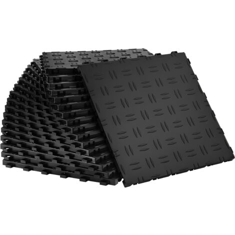 Mophorn Dalles de sol de garage emboîtables 12" x 12" x 0,53", lot de 25, texture double face antidérapante, revêtement de sol pour garages, sous-sols, ateliers de réparation, noir