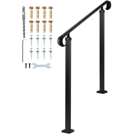 Mophorn Rampe d'escalier pour 2 à 3 marches extérieures, main courante en acier au carbone, avec kit de montage inclus, idéale pour marches en béton ou bois, porche ou terrasse, finition noire mate