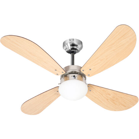 Ventilateur de plafond réversible 107 cm – 4 pales chêne clair – Éclairage intégré 60W E27 – 3 vitesses – Silencieux – Farelek