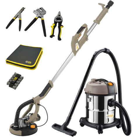Fartools – Kit plaquiste – Ponceuse plâtre télescopique 750W – Aspirateur 1000W 20L – Outils spécial rails pour chantiers de plaques de plâtre