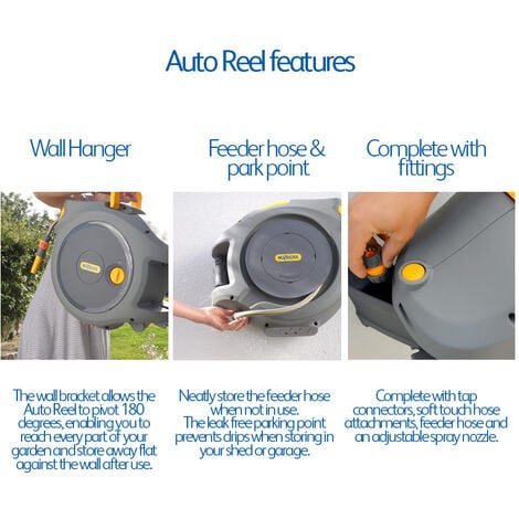 Auto Reel 20m wall-mounted hose reel: Easy to Install, Lock, Auto-rewind,  Ready-to-use