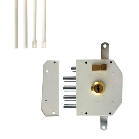 Secury-T – Serrure multipoint en applique 5 points – Axe 60 mm – 5 clés – Coffre acier blanc – Installation gauche – Haute sécurité