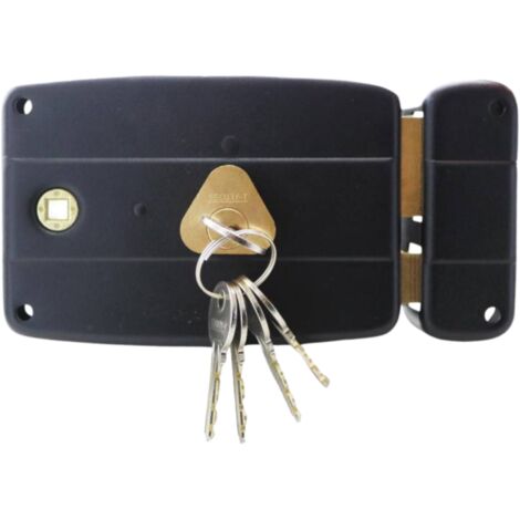 Secury-T – Serrure multipoint en applique noire – Ouverture à droite – Cylindre renforcé 25x50mm – Entraxe 60mm – 5 clés en laiton nickelé