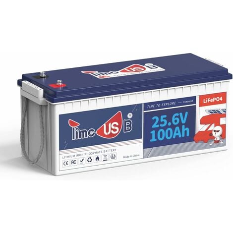 Timeusb 24V 100Ah LiFePO4 Batterie, integriertes 100A BMS, 2560Wh