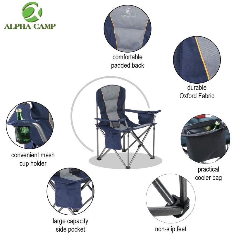 ALPHA CAMP Folding Camping Chair with Cooler Bag Side Pocket Heavy Duty  Portable