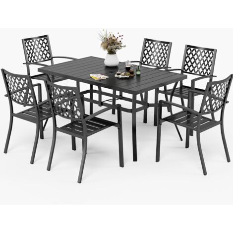 PHIVILLA Garden Table and Chairs Set of 6 Garden Furniture Sets Patio Table with 6 Garden Chairs Metal Outdoor Bistro Garden Furniture Sets for Deck, Yard, Balcony Weather-resistant