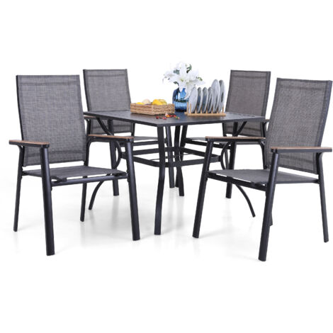PHIVILLA Garten Möbel Set 4 Stühle mit Tisch, Quadratischer Metall Tisch mit 4cm Schirmloch und 4 Aluminium Textilene Stühle, Terrasse, Balkon, Bistro (1/5)