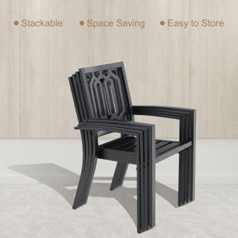 PHI VILLA Garden Table and Chairs Set, Outdoor Patio Dining Set, Rectangular Metal Table with Umbrella Hole and 6 Stackable Garden Chairs