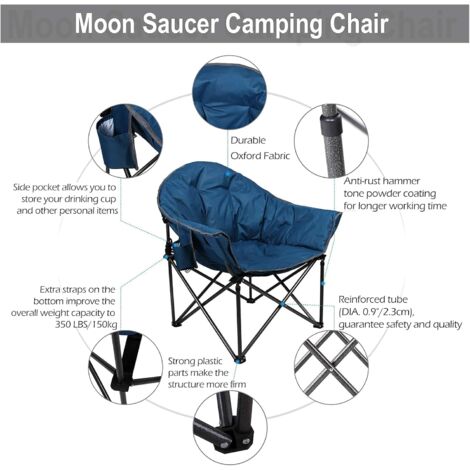 ALPHA CAMP Oversized Camping Chair Folding Portable Chair Oversized Camping Folding Portable Chair Heavy Duty Steel Frame Deep Blue