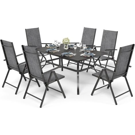 PHIVILLA 6+1 Garden Table and Chairs Set of 6 Patio Seating Folding Chair 6X Adjustable with 7 Seating Positions and Metal Dinning Table Garden Furniture Sets Weather-resistant