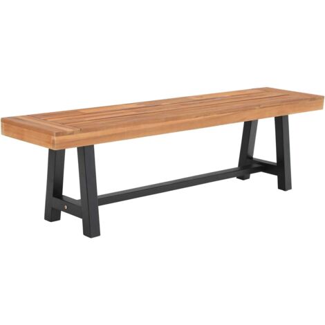 PHIVILLA Garden Benches with Acacia wood and Metal Oil Finish Outdoor Patio Wood Benches 170 cm Teak Color