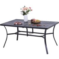 PHIVILLA 150 90cm Garden Table for 6 Person Rust Proof Steel Frame and Parasol Hole Outdoor Furniture Garden Dining Table Maintenance Free Black