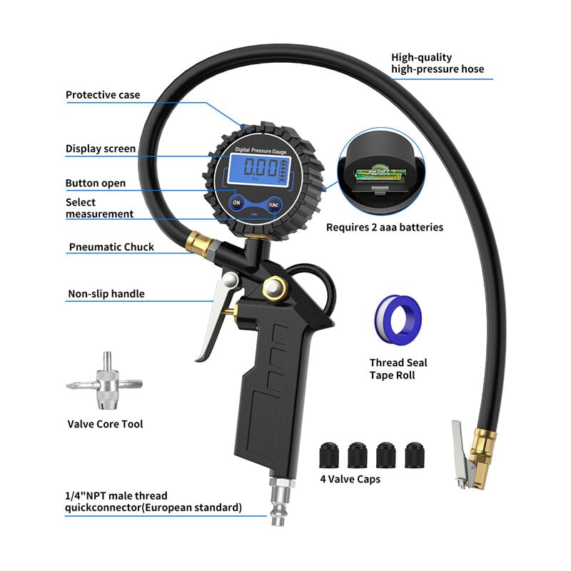 Gonfleur de pneu numérique Manomètre 200psi Écran LCD Compresseur