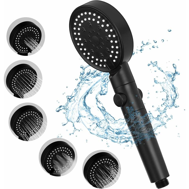 Pommeau de douche à économie d'eau, 5 modes réglables, noir - Achat & prix