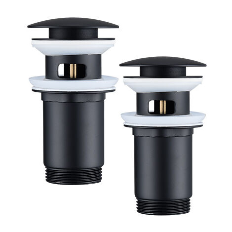 Homelody – Bonde de lavabo pop-up noire avec trop-plein automatique – Acier inoxydable et laiton – Ø44-46 mm – Installation à encastrer – Vidage G1'1/4