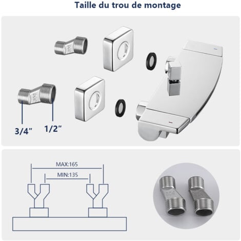 Mitigeur de Baignoire Cascade Robinet de Douche Mural avec Douchette à Mains Laiton Set de douche en Laiton Chromé