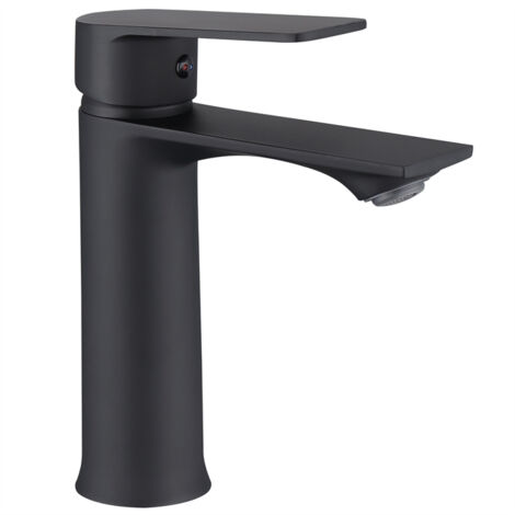 Ubeegol – Robinet mitigeur lavabo noir en acier inox – Hauteur 187mm – Bec incliné – Installation monotrou – Débit 8.4 L/min (1/5)