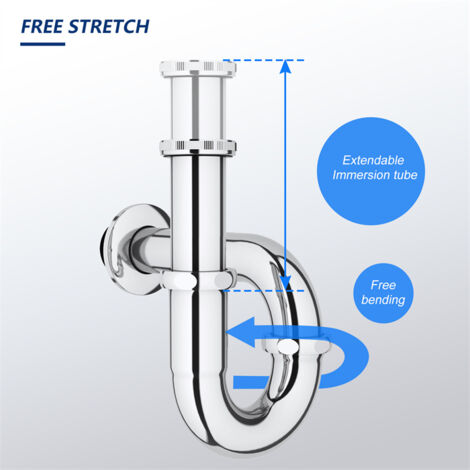 Siphon de Lavabo en Acier Inox Chromé Siphon Tube pour Lavabo Anti-odeur - G1-1-4" Siphon Courbé