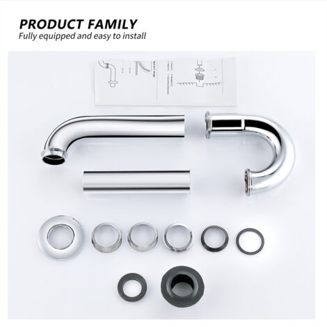 Siphon de Lavabo en Acier Inox Chromé Siphon Tube pour Lavabo Anti-odeur - G1-1-4" Siphon Courbé