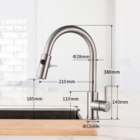 Robinet de Cuisine avec Douchette Extractible Mitigeur Cuisine Bec Rotatif Mitigeur d'Évier en Acier Nickel Brossé