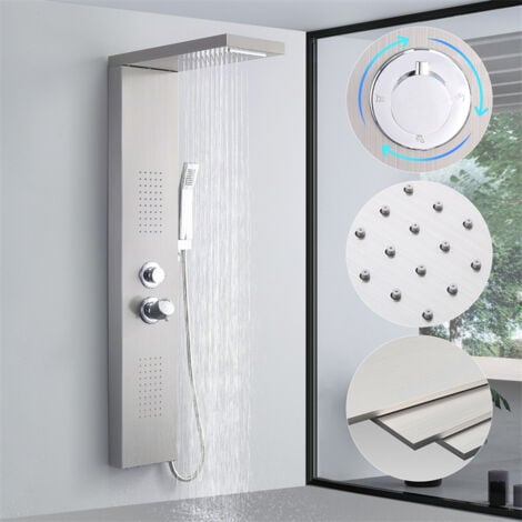 Panneau de Douche Colonne de Douche Hydromassante Quatre Fonctions de Sortie D'eau Panneau en Acier Inoxydable Brossé Mural