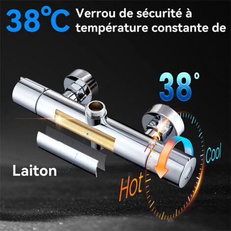 Colonne de Douche Thermostatique OHPA - Ensemble thermostatique,Anti-Brûlure,Colonne de Douche Réglable En Hauteur,Chromé,Système de douche,douche de tête rond
