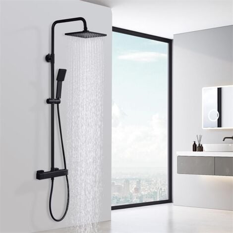 Colonne de Douche Thermostatique Ensemble de Douche Noir Kit de Douche en Laiton Hauteur Réglable Système de Douche Noir