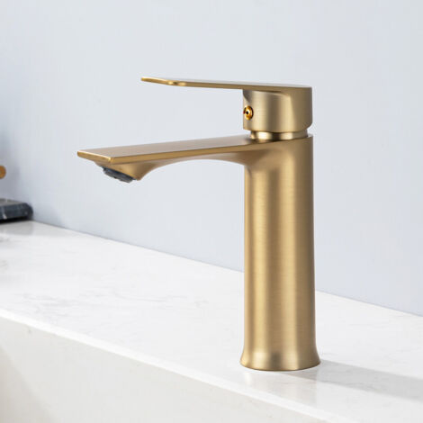 Robinet de Lavabo Doré Mitigeur Salle de Bain Monotrou Mélangeur l'eau Chaude et Froide pour Salle de Bain en Acier Inox