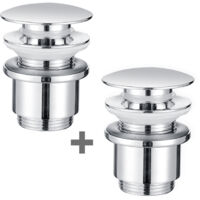 2x Bonde de Lavabo Bonde Pop-up avec Trop-plein Automatique Universelle en Cuivre Chromé Grande Evacuation