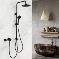Colonne de Douche Noir avec Robinet de Baignoire, Douche de Tête et 4 Fonctions Douchette à Main, Hauteur Réglable 839-1164mm