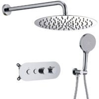 Colonne de Douche Encastrée Thermostatique 40°C Chromée, Pommeau 12" & Douchette 4 Fonctions, Corps en Laiton avec Boîtier d’Encastrement, Double Commande, Système Douche Murale