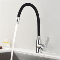 Robinet Cuisine Mémoire de Forme Mitigeur d'évier Courbe en Silicone Noir Robinetterie Chromé Mitigeur Cuisine Flexion Arbitraire Pivotant 360°