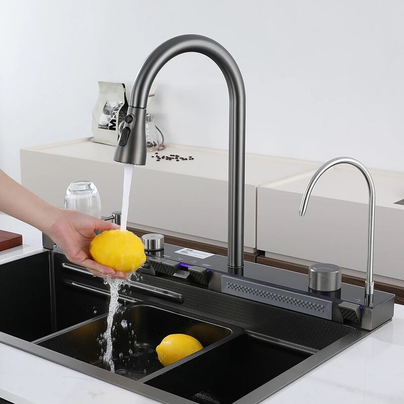 Évier De Cuisine Intégré En Acier Inoxydable  SS 304  Kleenmac Avec Robinet A Affichage Numerique Smart Rainfall 75 46 22 Cm 92024702