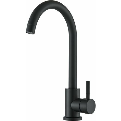Mitigeur Cuisine noir de Pivotant à 360°Haute Pression à Eau Froide Simple, Robinet de Cuisine avec Bec Haut, Robinet Evier Froid & Chaud Disponible en Acier Inoxydable (1/5)