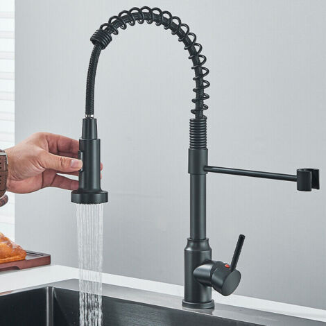 Robinet Cuisine noir Pivotant à 360° Mitigeur Cuisine Robinet avec Douchette Extractible Robinet Avec 2 Jets Mitigeur Robinet D'évier en Acier Inoxydable Pulvérisateur Escamotable ZAMERY (1/5)