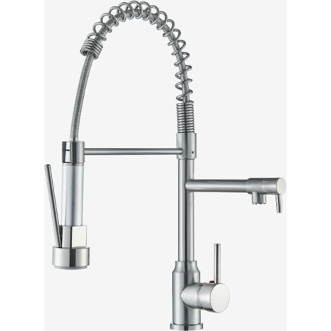 Mitigeur de Cuisine avec Douchette Extractible 2 Jets Brossée, Robinet de Cuisine Mitigeur Robinet D'évier en Acier Inoxydable (1/5)