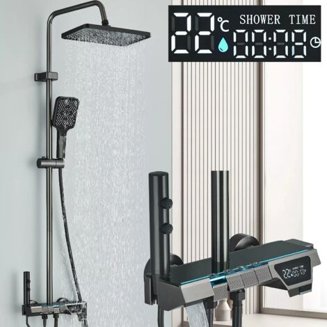 Zamery – Colonne de douche mécanique avec mitigeur mural – Lumières LED – Écran de température – 4 modes de douche – Douche de plafond et douchette