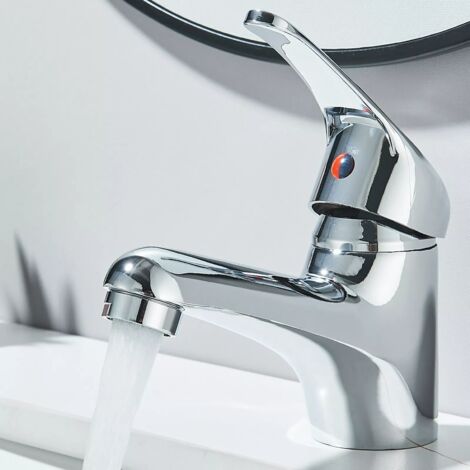 Zamery – Mitigeur de lavabo bec bas – Robinet de salle de bains chrome argenté – Poignée unique pour contrôle température – Cartouche céramique haute qualité