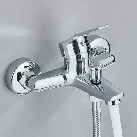 Mitigeur baignoire monocommande Bain Douche, Robinet à Montage Mural Chromé (1/5)