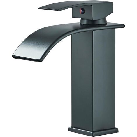 Mitigeur Lavabo Cascade Noir, Robinet Salle Bain Noir avec l'Eau Froide et Chaude Disponible, Mitigeur Lavabo Inox de Super Qualité, Robinetterie Salle de Bains Design Elégant (1/5)