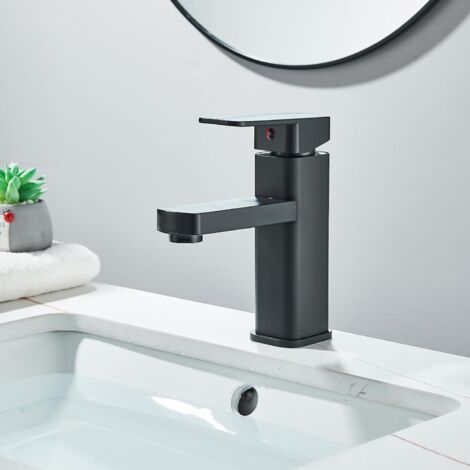 Mitigeur de Lavabo, Robinet Salle Bains Monocommande, Robinets de Lavabo Économiseur d'eau Lavabo avec Tuyaux d'eau Froides et Chaudes (1/5)
