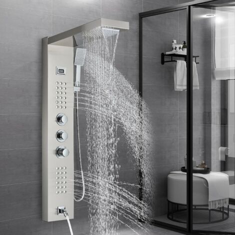 Colonne de Douche Thermostatique Système de douche Colonne de Douche Hydromassage avec Affichage Température d'Eau Panneau Douche Système Douchette à Main Douche De Massage et Douche Cascade
