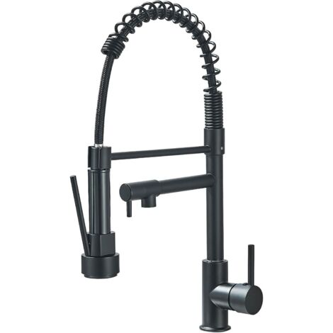Robinet de Cuisine Noir, Mitigeur de Cuisine à Ressort avec Douchette Extensible Rotation 360° 2 Modes de Pulvérisation,Monocommande Evier Froide et Chaud Disponible (1/5)
