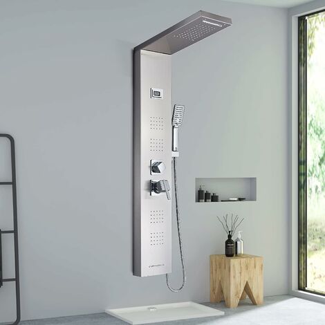 AWorddy Colonne de douche hydromassage sans mélangeur moderne, panneau de  douche avec étagère, pommeau et douche pour baignoire en acier inoxydable